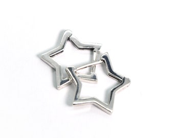 Star Earrings Silver 925, Dainty Huggie Hoop Earrings, Star Shaped Hoops, Celestial Jewelry Gift for her