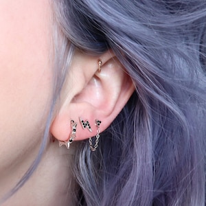 Spike Earrings Silver 925 | Black Zircon Earrings | Spike Hoop Earrings | CZ Hoops | Gothic Earrings | Dainty Hoop Earrings Silver | Huggies