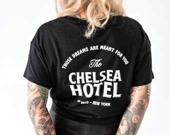 TShirt Damen Schwarz Chelsea Hotel | T Shirt Spruch | New York City Grafik T-Shirts | Band T-Shirts | Grunge Shirt | Vintage Shirt Retro