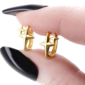 Star Earrings Gold, Dainty Huggie Hoop Earrings 14K Gold plated 925 Silver, Star Hoops, Gothic Earrings, Celestial Jewelry Gift for her