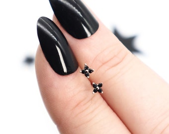 Kleine Ohrringe Zirkonia Schwarz Silber 925 | Kleine CZ Ohrstecker Silber | Feine Blume Kristall Ohrringe | Winzige Ohrstecker Silber 925