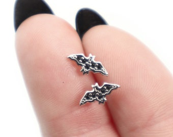 Cute Bat Earrings Silver 925, Black Zirconia Bat Stud Earrings, Animal Earrings, Stud Earrings Silver, Halloween Earrings, Gothic Jewelry