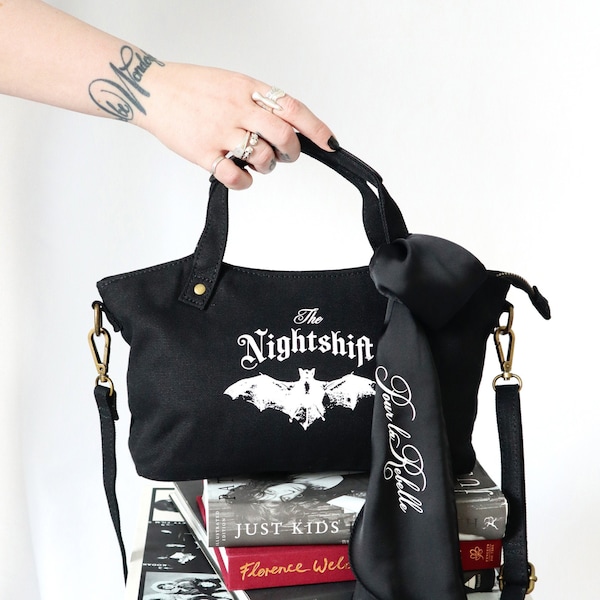 Gothic Tasche Fledermaus | Handtasche Vegan | Handtasche Damen Schwarz | Canvas Tasche Halloween | Umhängetasche Damen | Handtasche Stoff