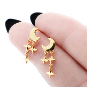 Moon Star Earrings Gold, Dangling Moon Stud Earrings gold Plated 925 Silver, Moon Earrings with Star, Celestial Studs, Jewelry Gift for her