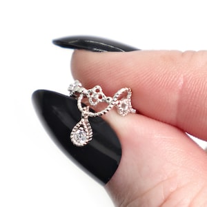 Boho Ear Cuff Silber 925, Boho Clip Ohrring mit Anhänger, Ohrklemme Zirkonia, Ohrring ohne Piercing, Blumen Ohrmanschette, Braut Ohrringe