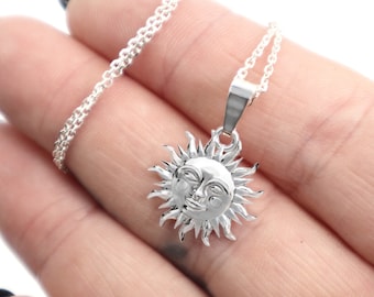 Sun Necklace Silver 925, Beautiful Sun Pendant, Sun Charm Silver Necklace, Celestial Jewelry Gift for Her