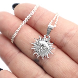 Sun Necklace Silver 925, Beautiful Sun Pendant, Sun Charm Silver Necklace, Celestial Jewelry Gift for Her