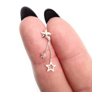 Star hangoorbellen zilver 925, sierlijke oorringketting, piercingketting, zilveren steroorbelketting, stersieraden