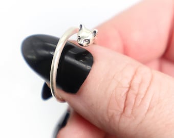 Kattenring Zilver 925 | Leuke Sterling zilveren kattenring | Kat hoofdring | Kattensieraden | Dierenring | Verstelbare ring | Kattenliefhebber cadeau