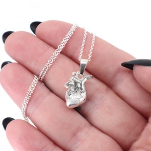 Anatomic Heart Necklace Silver 925, Love Heart Necklace with Charm, Real Heart Pendant, Halloween Necklace, Gothic Jewelry Gift for Her