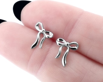 Schleifen Ohrringe Silber 925, kleine Schleifen Ohrstecker Silber, Süße Ohrringe Schleife, Boho Schmuck, Kleines Geschenk für Frauen Mädchen