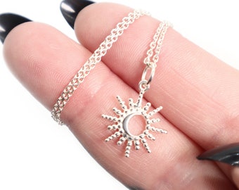 Boho Sun Necklace Silver 925, Sun Necklace Pendant, Dainty Sun Charm Silver Necklace, Sun Moon Jewelry, Gift for her