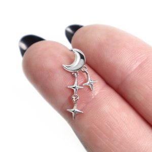 Boucles d'oreilles étoile de lune en argent 925, boucles d'oreilles pendantes lune, boucles d'oreilles lune avec breloque étoile, boucles d'oreilles délicates, cadeau bijoux bohème pour elle