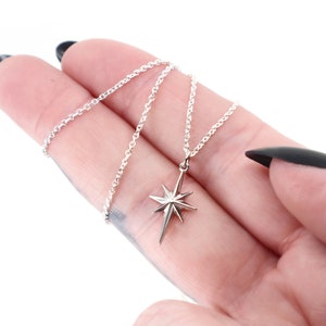 Star Pendant Necklace, Vintage Celestial Silver Stern Star