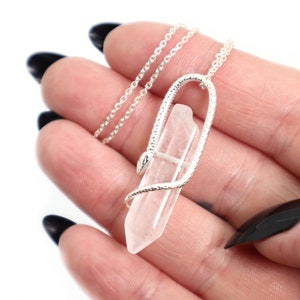 Snake Crystal Necklace 925 Silver, Natural Quartz Snake Necklace, Large Snake Pendant, Gemstone Pendants, Gothic Crystal Jewelry