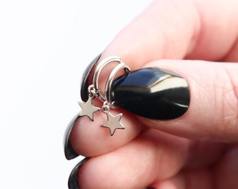 Stern Ohrringe Silber 925 | Stern Creolen | Creolen mit Stern Anhänger | Stern Schmuck | Kleine Creolen Silber | Minimalistische Ohrringe