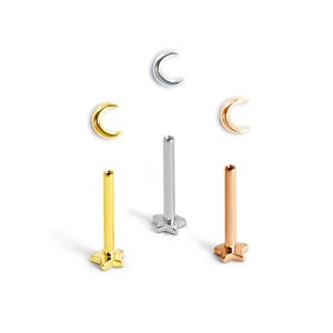 Orecchini Mini Luna Flatback, piccoli orecchini a mezzaluna per piercing in argento, oro e oro rosa, orecchini in titanio, gioiello gotico regalo per lei