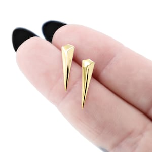 Lange oorbellen met spikes, goudkleurig, gefacetteerde oorbellen met spikes, verguld met 14K goud en 925 zilver, spike oorbellen, punk oorbellen, unisex gothic sieraden cadeau