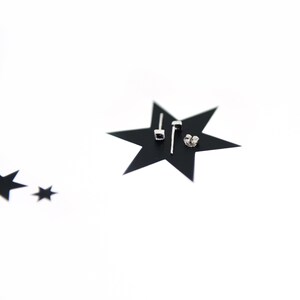 Black CZ Stud Earrings Silver 925 | Black Square Earrings | Tiny Zircon Stud Earrings | Tiny Silver Earrings | Minimalist Earrings image 5