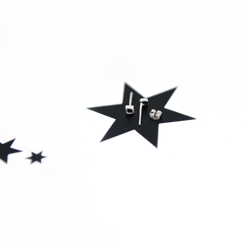 Black CZ Stud Earrings Silver 925 | Black Square Earrings | Tiny Zircon Stud Earrings | Tiny Silver Earrings | Minimalist Earrings image 5