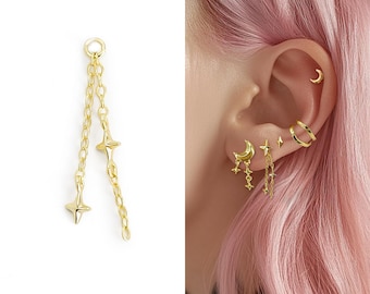 Gouden oorbellen met sterrenhangertje, elegant gouden oorhangertje, piercingketting, kleine oorbellen met sterrenhangertje, sterrensieraad als cadeau voor haar