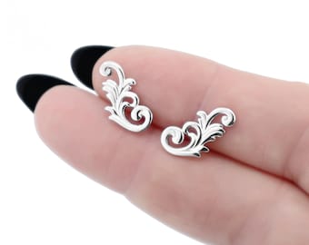 Pendientes trepadores de plata 925, pendientes de filigrana de plata, pendientes de botón llamativos góticos, pendientes trepadores barrocos, pendientes de oreja ornamentados