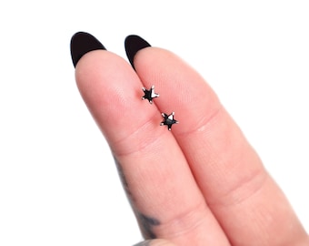 Black Star Earrings Silver 925, Celestial Zircon Stud Earrings Star, CZ Studs, Dainty Earrings Studs, Minimalist Jewelry Gift for her