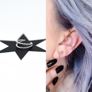 Boho Ear Cuff no Piercing Silver 925 | Double Silver Ear Cuff | Ear Wrap Silver | Fake Ear Cuff, Ear Cuffs no Piercing, Non Pierced Ear Cuff
