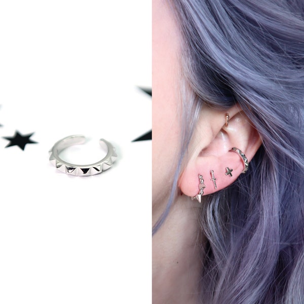 Studded Ear Cuff no Piercing Silver 925 | Silver Ear Cuff | Ear Wrap Silver | Fake Ear Cuff | Ear Cuffs no Piercing | Non Pierced Ear Cuff