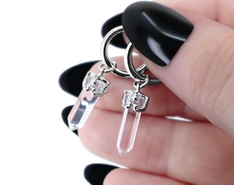 Pendientes de cuarzo transparente de plata 925, pendientes de aro con piedras preciosas, pendientes colgantes de novia, joyería de cristal celestial, regalo para ella.