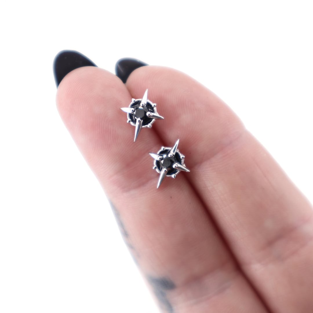Spike Star Stud Earrings Silver 925, Unique Black Stud Earrings Zirconia, Gothic Earrings Halloween, Gothic Jewelry Gift for Her - Etsy Japan