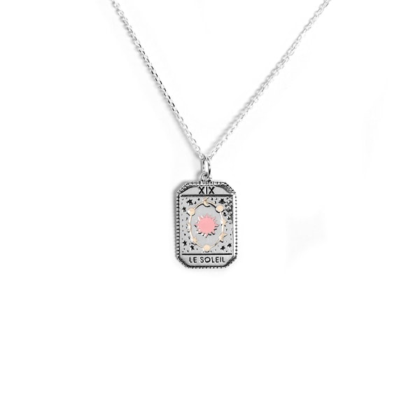 Collar con colgante de carta del tarot de plata 925, colgante de carta del sol del tarot, collar con dije de carta del sol del tarot de plata, joyería de bruja, joyería gótica