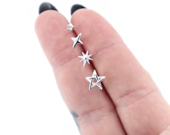 Pendientes de estrella de plata 925, pendientes de estrella combinables, pendientes delicados, pendientes celestiales, pendientes pequeños, joyería bohemia, regalo para ella.