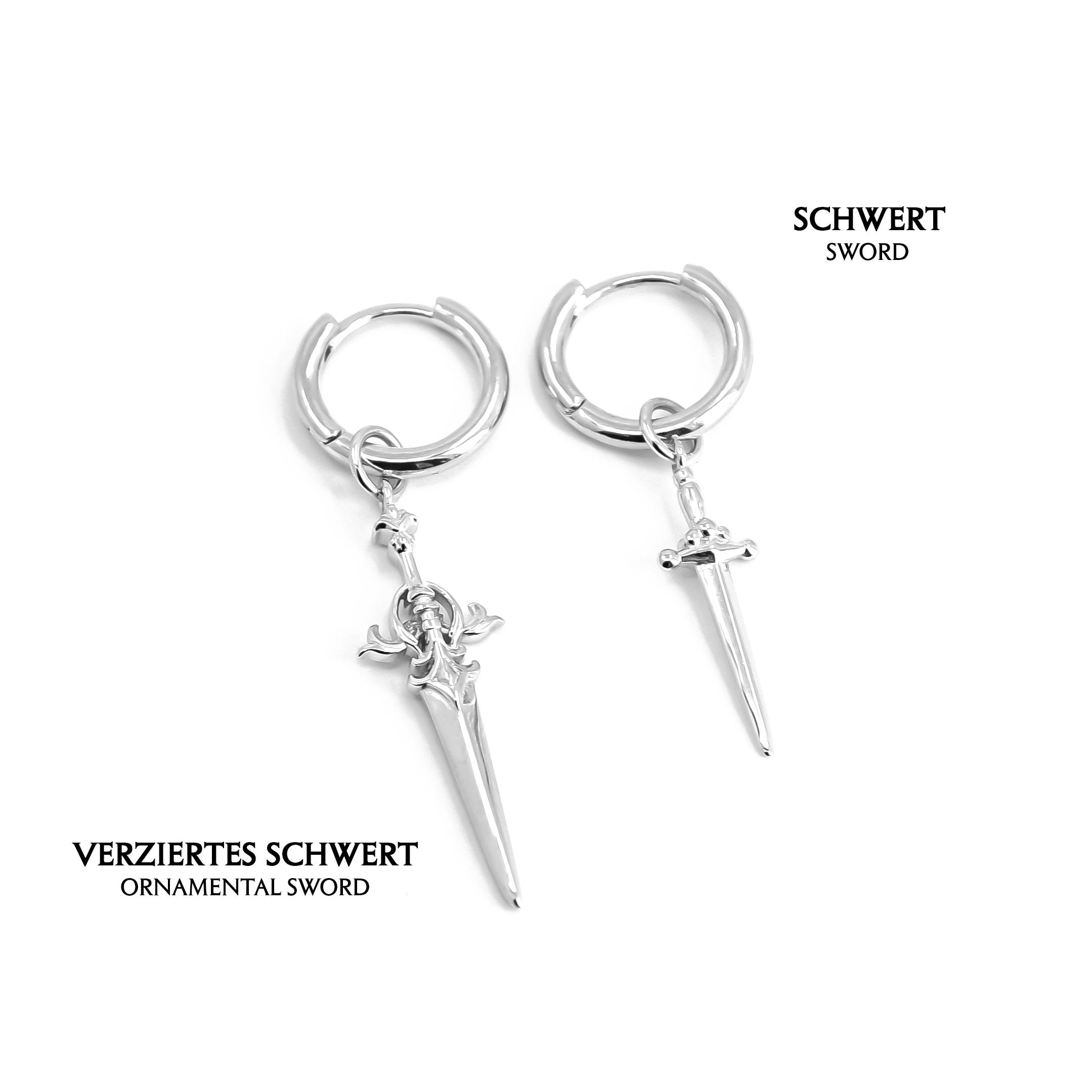 Sword Earrings Silver 925, Ornamental Dangle Dagger Huggie Earrings, Huggie Hoop Earrings with Sword Charm, Gothic Jewelry Gift for her