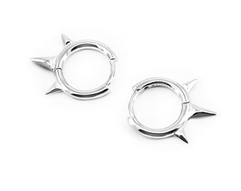 Three Spike Earrings Silver 925, Triple Spike Huggie Earrings, Huggie Hoop Earrings with Spikes, Punk Earrings, Gothic Jewelry Gift for her
