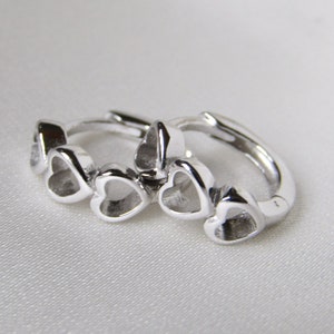 Silver Heart Huggies Mini Hoops