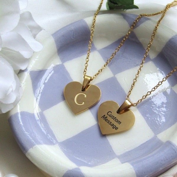 Monogrammed Gold Heart Shape Letter Necklace Custom Gift Message Best Friend Group BFF Graduation Present Personalised Engraved