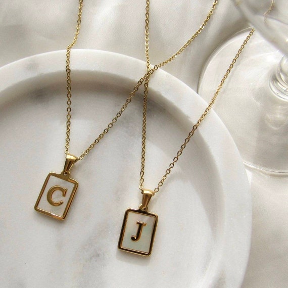 Custom Mother of Pearl Letter Necklace 