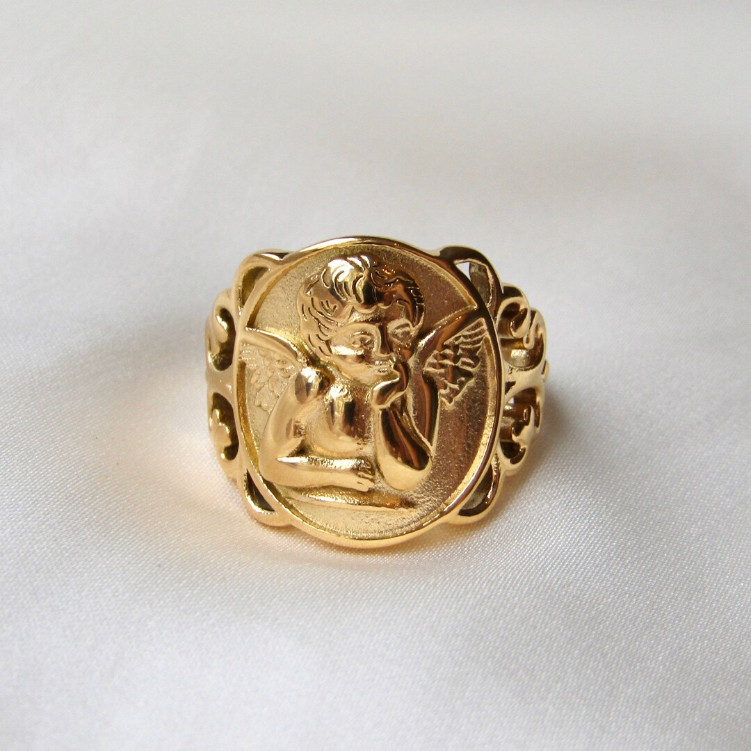 18K Gold Plated Angel Cherub Ring Etsy