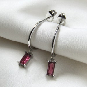 Ruby Pink Gemstone Mini Hoops