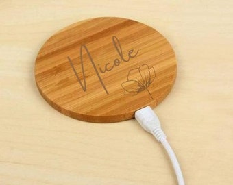 Personalised Bamboo Wireless Phone Charger Round