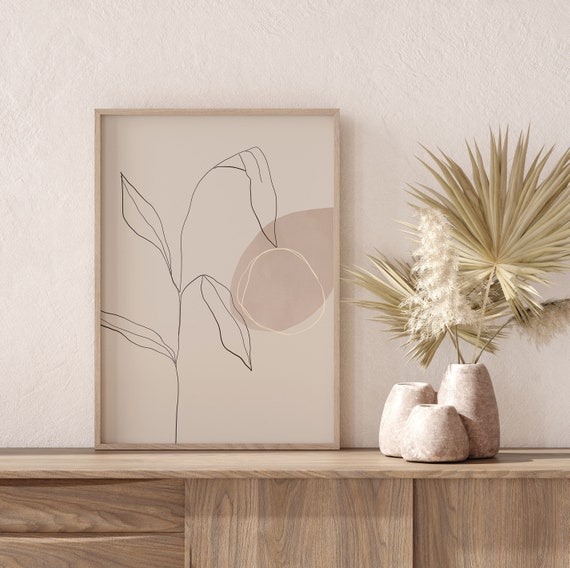 Neutral Minimalist Beige Floral Wall Decor Aesthetic Wall Etsy