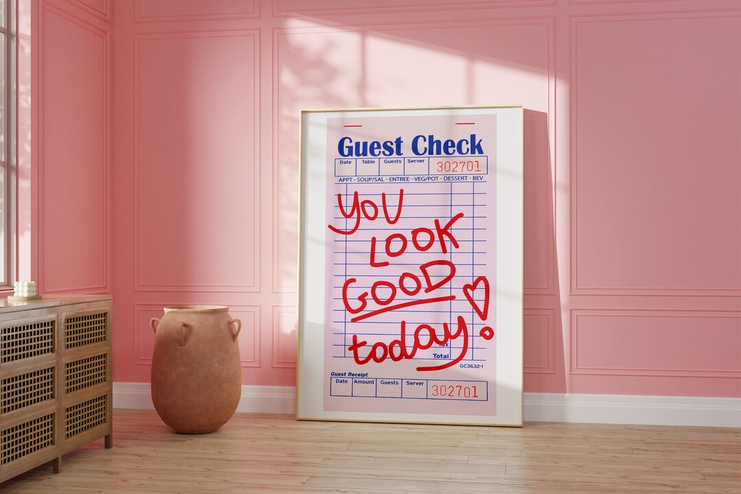Large Size Guest Check Quote Print Modern Pink Funky College Wall Decor