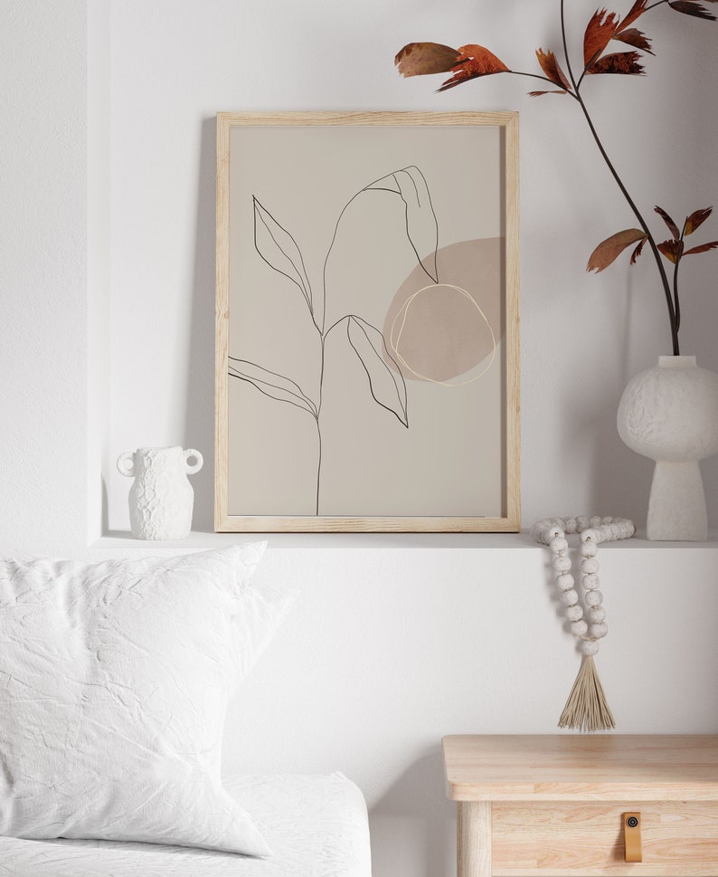 Neutral Minimalist Beige Floral Wall Decor Aesthetic Wall Etsy