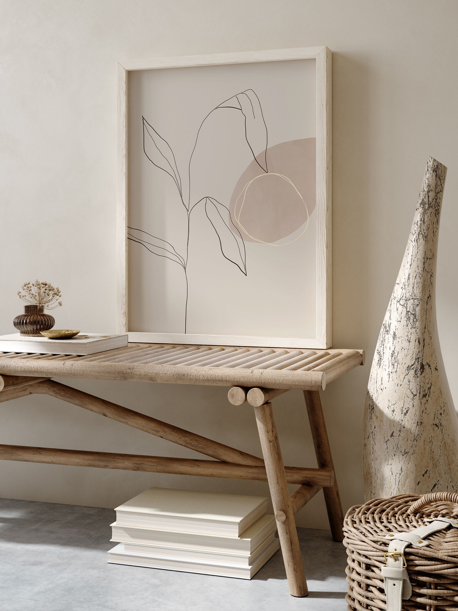 Neutral Minimalist Beige Floral Wall Decor Aesthetic Wall Etsy