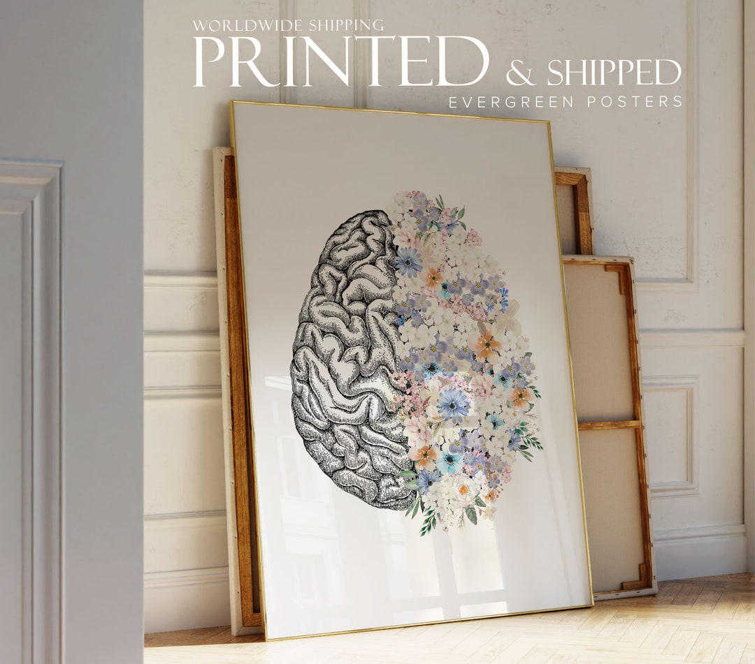 Vintage Anatomy Print Floral Brain Poster Human Modern Art Wall Decor ...