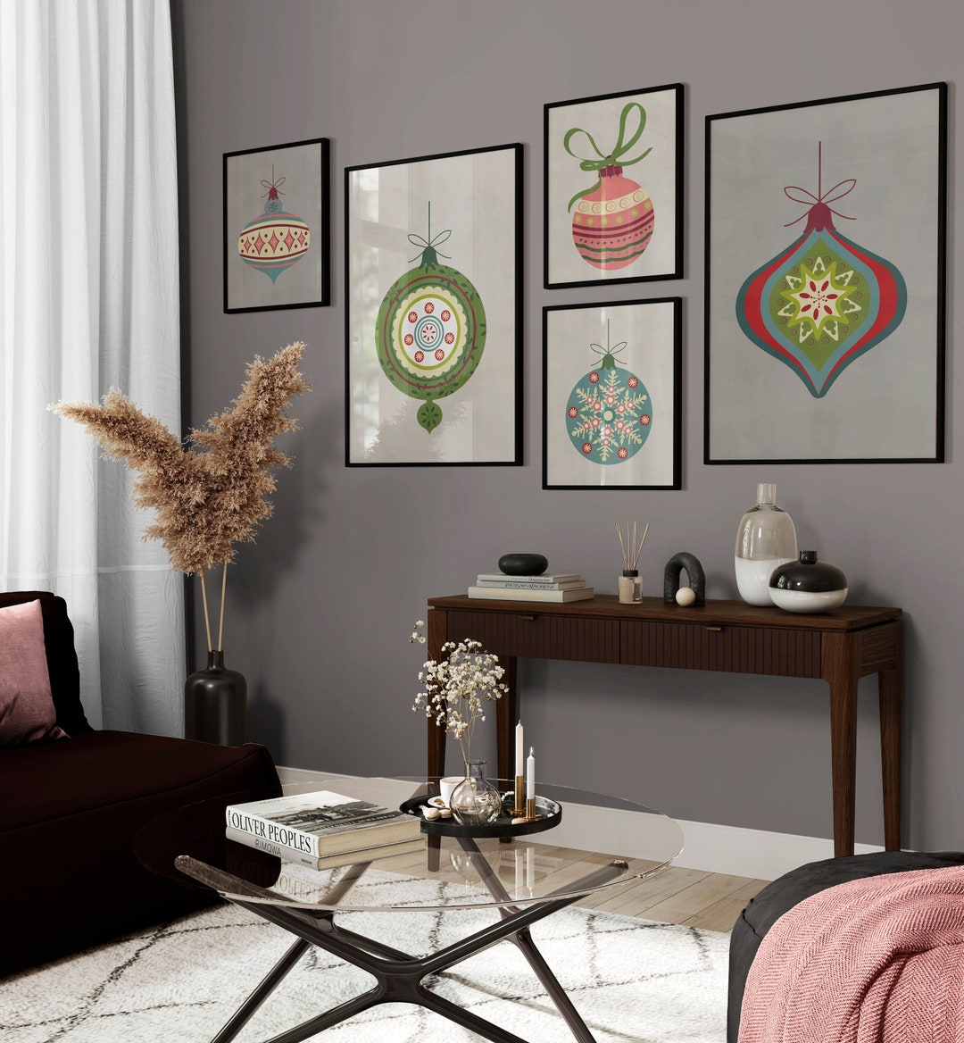 Gallery Set of 5 Christmas Balls Prints Xmas Printable Home Decor