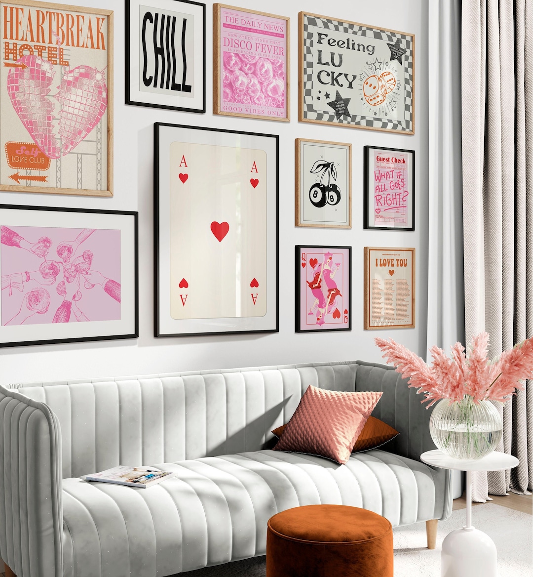 Preppy Aesthetic Gallery Set of 10 Prints Teenage Girl Room Decor Preppy Colorful Pink Wall Art ...