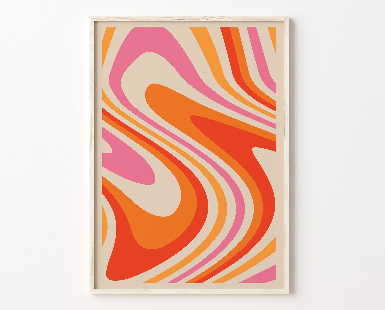 Retro Wavy Digital Print Colorful Wall Art Orange Electric - Etsy