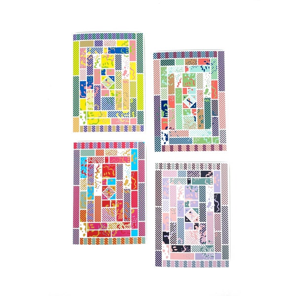 Pack de Cartes de voeux originales inspirées de Bojagi, formes abstraites et géométriques